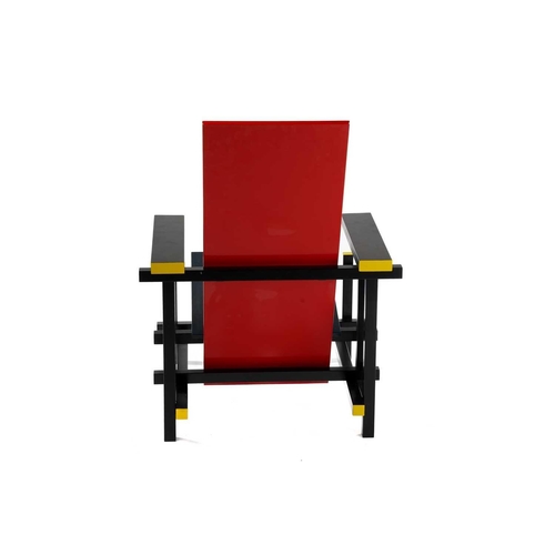 337 - After Gerrit Rietveld (Dutch 1888-1964) for Cassina, No 635 the red and blue lounge chair, painted i... 