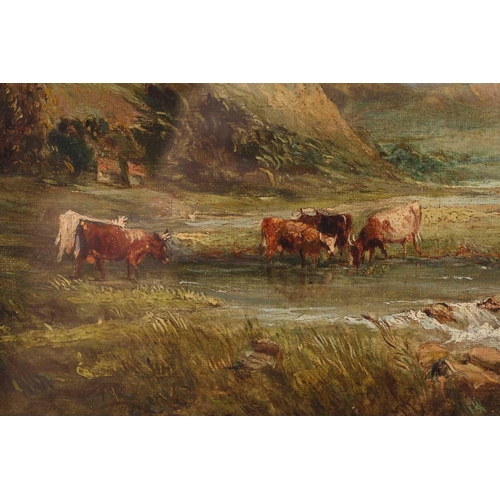 34 - Attributed to Alfred Vickers (1786-1868), Cattle in a Highland landscape, unsigned, oil on canvas, l... 