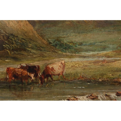 34 - Attributed to Alfred Vickers (1786-1868), Cattle in a Highland landscape, unsigned, oil on canvas, l... 