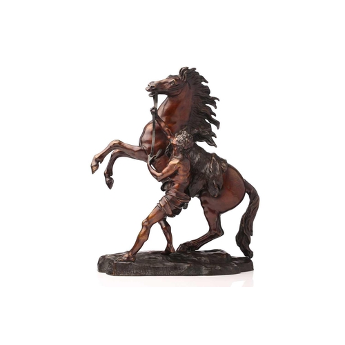 343 - After Guillaume Coustou, a pair of French bronze models of the Marly Horses, unsigned, 44 cm high (2... 