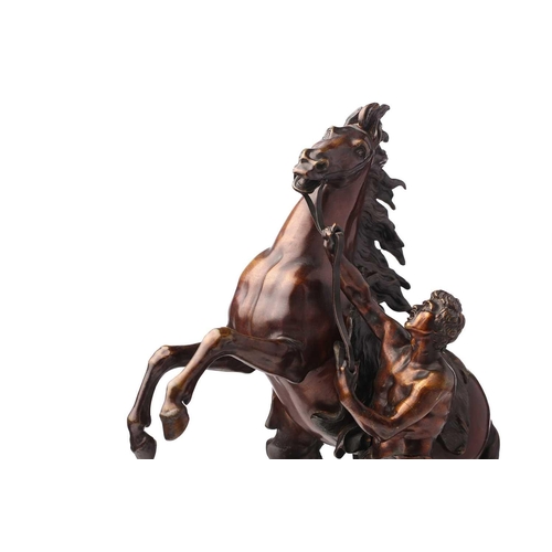 343 - After Guillaume Coustou, a pair of French bronze models of the Marly Horses, unsigned, 44 cm high (2... 