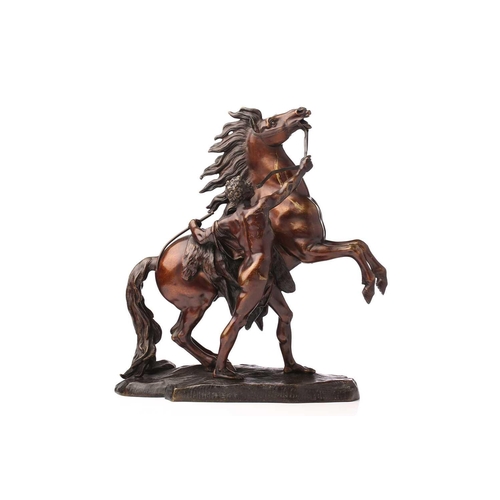 343 - After Guillaume Coustou, a pair of French bronze models of the Marly Horses, unsigned, 44 cm high (2... 