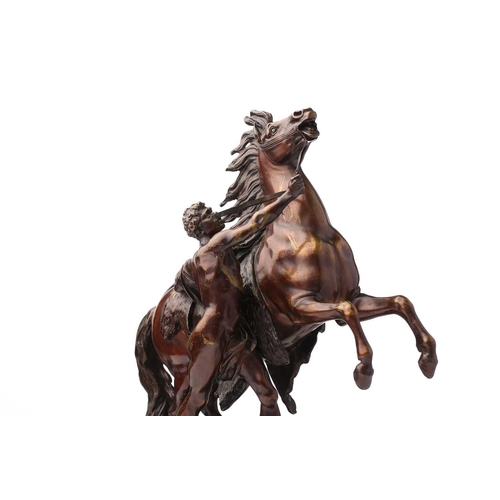 343 - After Guillaume Coustou, a pair of French bronze models of the Marly Horses, unsigned, 44 cm high (2... 