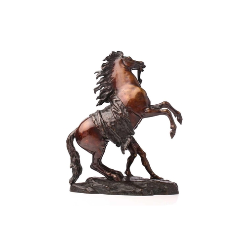 343 - After Guillaume Coustou, a pair of French bronze models of the Marly Horses, unsigned, 44 cm high (2... 