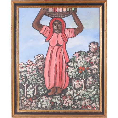 36 - Mallica Reynolds (Kapo) (1911-1989) Jamaican, Lady carrying a basket of fruit on her head, signed KA... 