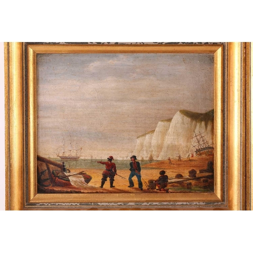 37 - Late 19th century English school, views of Dieppe, with figures on the shore, two oils on canvas, ea... 