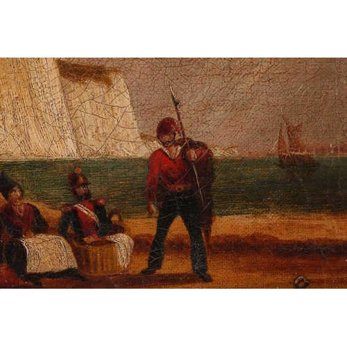 37 - Late 19th century English school, views of Dieppe, with figures on the shore, two oils on canvas, ea... 