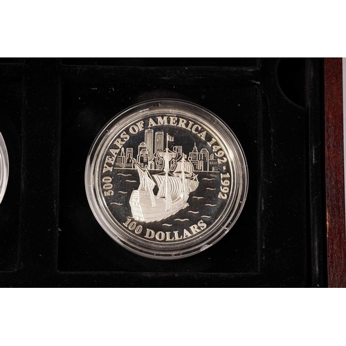 381 - A set of four large silver proof medallions celebrating, '500 Years of America - Milestones of Ameri... 