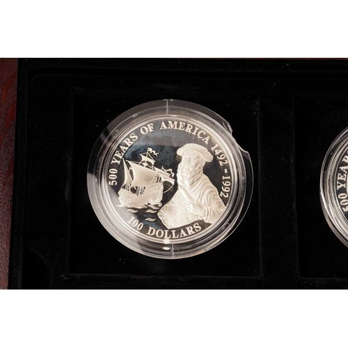 381 - A set of four large silver proof medallions celebrating, '500 Years of America - Milestones of Ameri... 