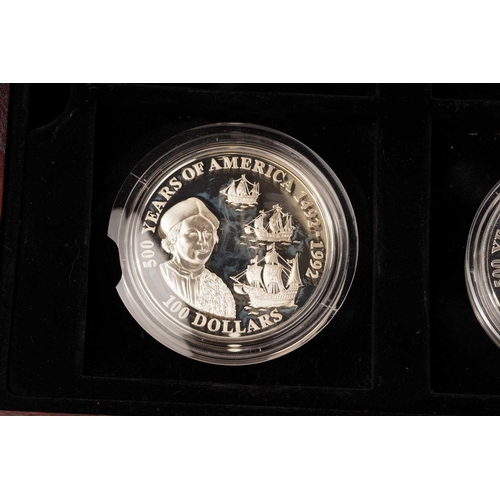 381 - A set of four large silver proof medallions celebrating, '500 Years of America - Milestones of Ameri... 