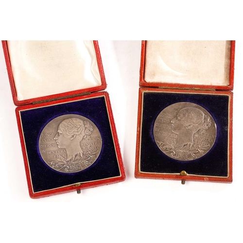 391 - Two large Queen Victoria Diamond Jubilee medallions, 1837 - 1897, 56mm dia, in original presentation... 