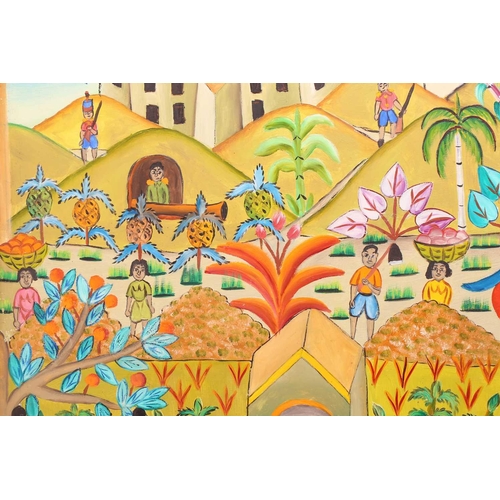 40 - † Alexandre Gregoire (1922-2001) Haiti, Royal Procession passing gardens, with Palace in the distanc... 