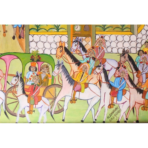 40 - † Alexandre Gregoire (1922-2001) Haiti, Royal Procession passing gardens, with Palace in the distanc... 