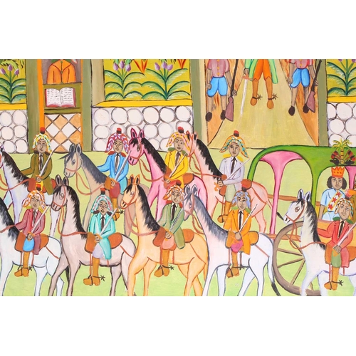 40 - † Alexandre Gregoire (1922-2001) Haiti, Royal Procession passing gardens, with Palace in the distanc... 