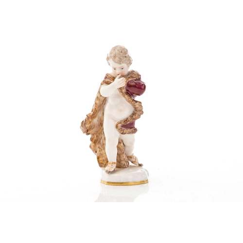 441 - Five Meissen figures, including a group of putti depicting astronomy, 12 cm high, another group arou... 