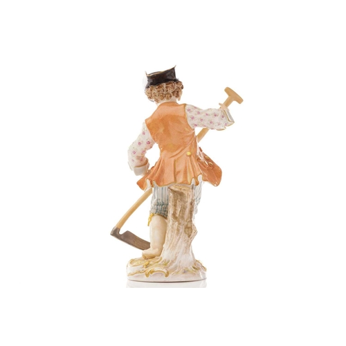 450 - Four Meissen figures, including one of two putti laying bricks, impressed 107, 9.5 cm high, another ... 