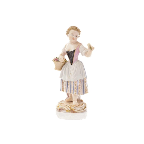 450 - Four Meissen figures, including one of two putti laying bricks, impressed 107, 9.5 cm high, another ... 