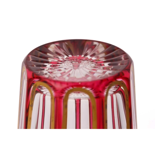 456 - A set of six Saint-Louis red crystal glass Rabat design tea tumblers, with original box and tissue p... 