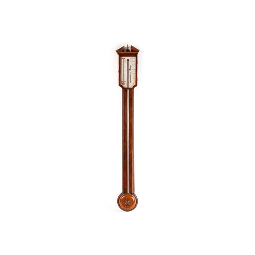 483 - Peorolia of Norwich(?); a mahogany cased stick barometer, thermometer with brushed steel register pl... 