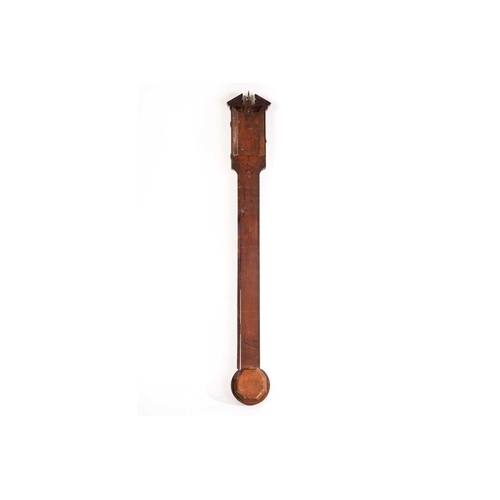 483 - Peorolia of Norwich(?); a mahogany cased stick barometer, thermometer with brushed steel register pl... 