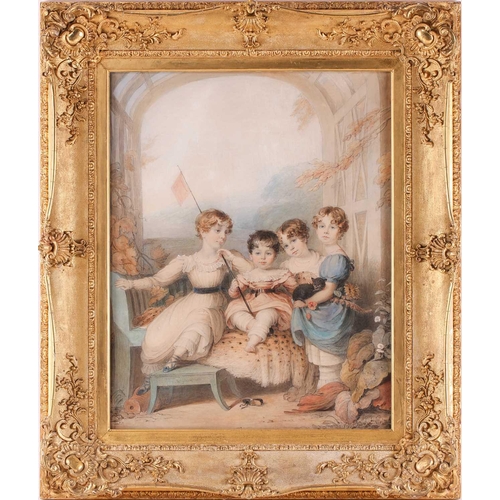 51 - James Green (1771-1834), Portrait of four children under a garden pergola, purported to be Lucy Mari... 