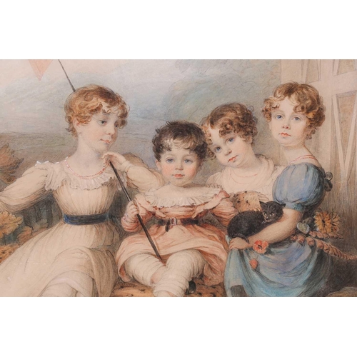 51 - James Green (1771-1834), Portrait of four children under a garden pergola, purported to be Lucy Mari... 