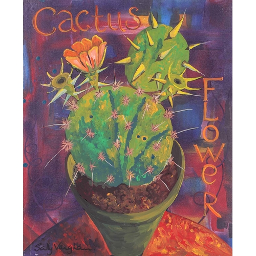 52 - † Sally Vaughan, Four studies of Cacti, each signed, acrylic on board, 61 x 51 cm, and two similar w... 