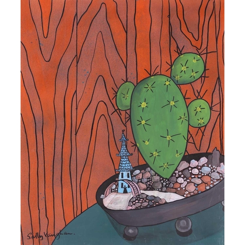 52 - † Sally Vaughan, Four studies of Cacti, each signed, acrylic on board, 61 x 51 cm, and two similar w... 