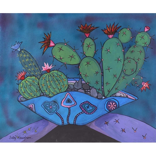 52 - † Sally Vaughan, Four studies of Cacti, each signed, acrylic on board, 61 x 51 cm, and two similar w... 