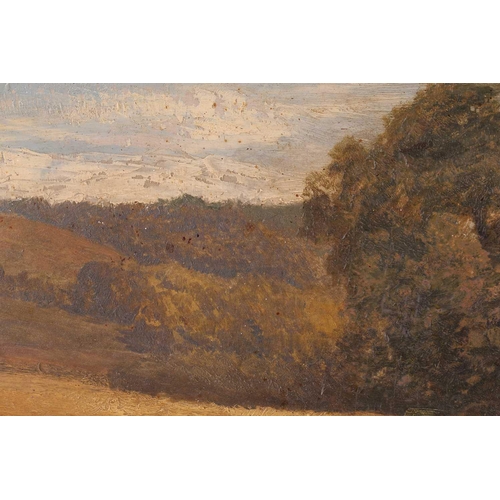 68 - George Vicat Cole (1833- 893), Cornfield, monogrammed, oil on board, 40 cm x 52 cm in a gilt frame.