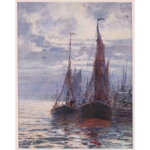 69 - Frederick William Scarborough (1860-1939), Barges, watercolour, monogram to lower left corner, 17.5 ... 