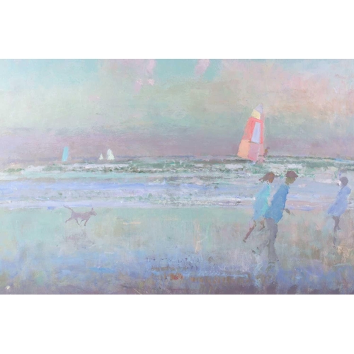 86 - † Fred Cuming (1930 - 2022), 'Windsurfers', signed, oil on board, framed, 90 cm x 90 cm