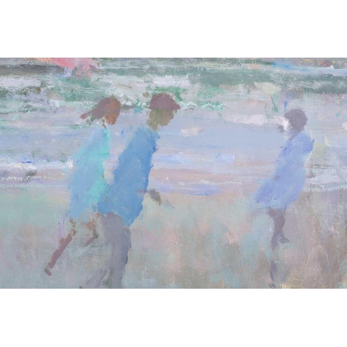 86 - † Fred Cuming (1930 - 2022), 'Windsurfers', signed, oil on board, framed, 90 cm x 90 cm