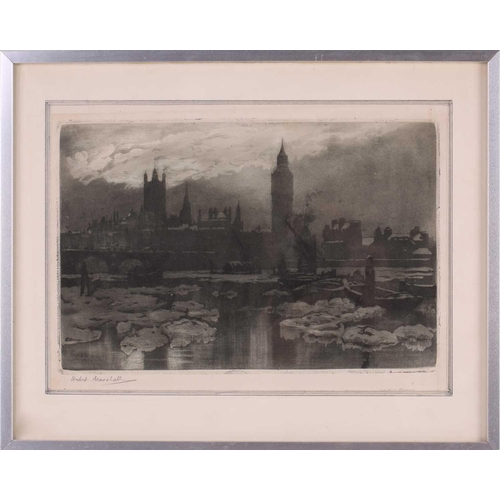 89 - Herbert Marshall, Ice Bound Thames, signed & titled in pencil in the margins, image 19.5cm x 29.5cm;... 