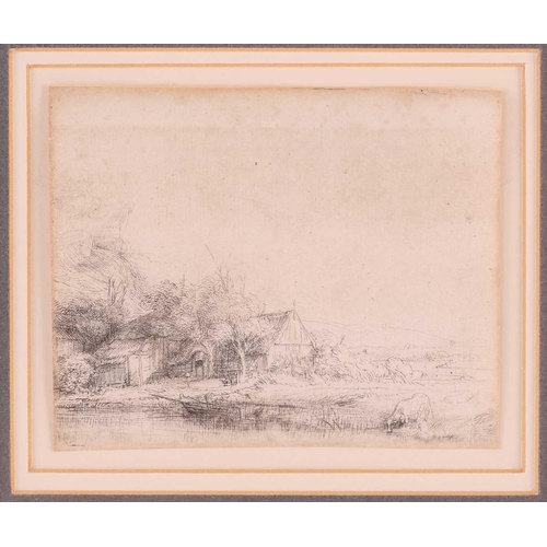 93 - Rembrandt Harmensz Van Rijn (1606 – 1669), Landscape with a cow drinking, etching & drypoint, circa ... 