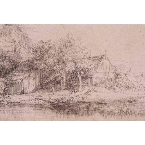 93 - Rembrandt Harmensz Van Rijn (1606 – 1669), Landscape with a cow drinking, etching & drypoint, circa ... 