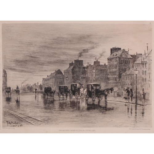 151 - Felix Buhot (1847 – 1898), Une Matinee D’Hiver Au Quai de L’Hotel Dieu, signed within the plate, Bou... 