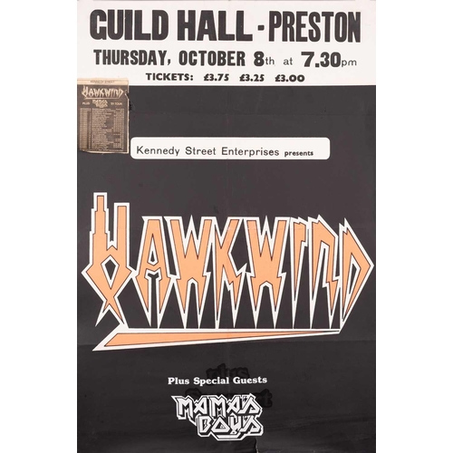 278 - Hawkwind: ten original posters comprising two quad illustration posters (each 102cm x 76cm), four 