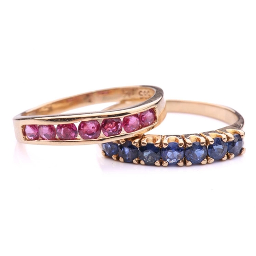 108 - A ruby half-eternity ring and a sapphire half-eternity ring; the first comprises seven circular-cut ... 