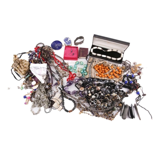 111 - A mixed collection of costume jewellery and other items including a tumbled amethyst bead necklace, ... 