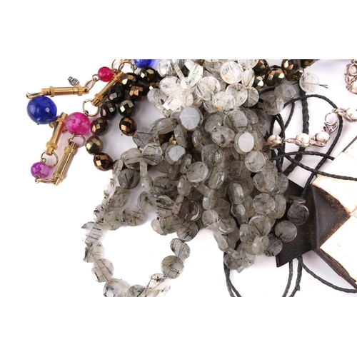 111 - A mixed collection of costume jewellery and other items including a tumbled amethyst bead necklace, ... 