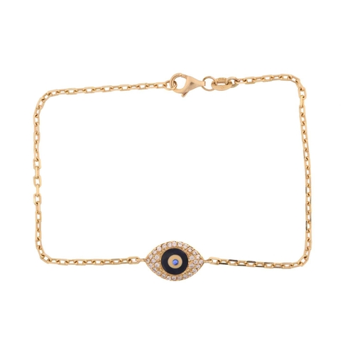 14 - An evil eye bracelet, consisting of a glass Nazar / evil eye, encrusted with diamond accents, connec... 