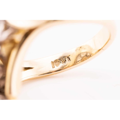 147 - A diamond and pearl cocktail ring, the lozenge panel centred with an off-round pearl of 8.0 mm with ... 