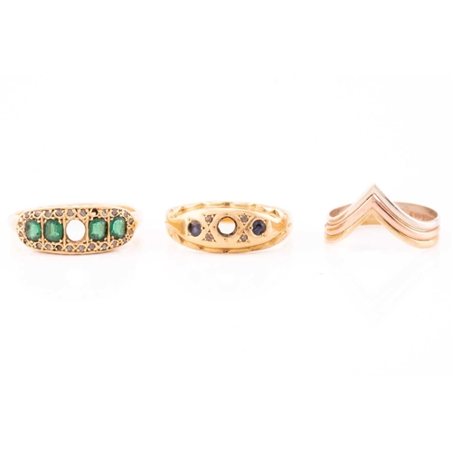 171 - A collection of five 9ct gold rings, three 18ct gold rings, a necklace with an integral heart and a ... 