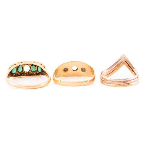 171 - A collection of five 9ct gold rings, three 18ct gold rings, a necklace with an integral heart and a ... 