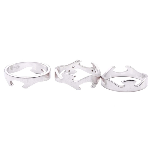 200 - Georg Jensen - 'Fusion' three-piece ring in 18ct white gold, consists of both end and centre rings t... 