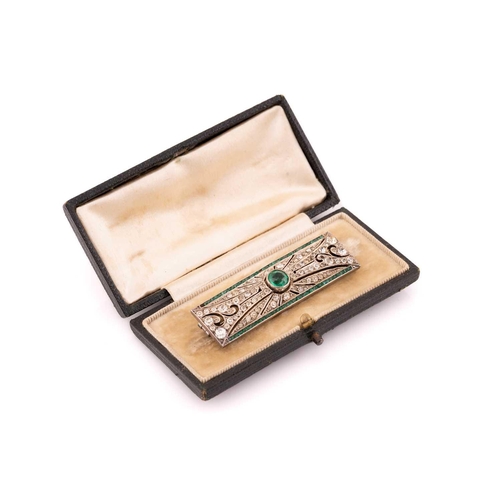 24 - Two 9ct gold rings and an Art Deco paste-set brooch; including a thick wedding band, Birmingham hall... 