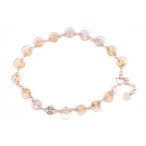 243 - A three-tone 'Prosperity' bracelet, by Lukfook Jewellery, comprising links in the form of Chinese co... 