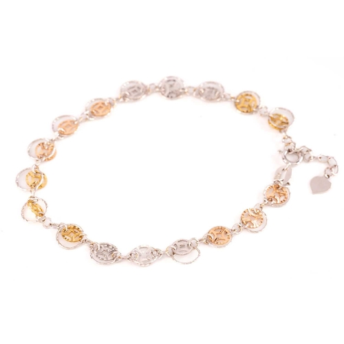 243 - A three-tone 'Prosperity' bracelet, by Lukfook Jewellery, comprising links in the form of Chinese co... 