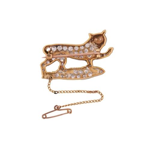 245 - A tiger passant diamond brooch, the walking feline has been fully encrusted with old-cut diamonds in... 